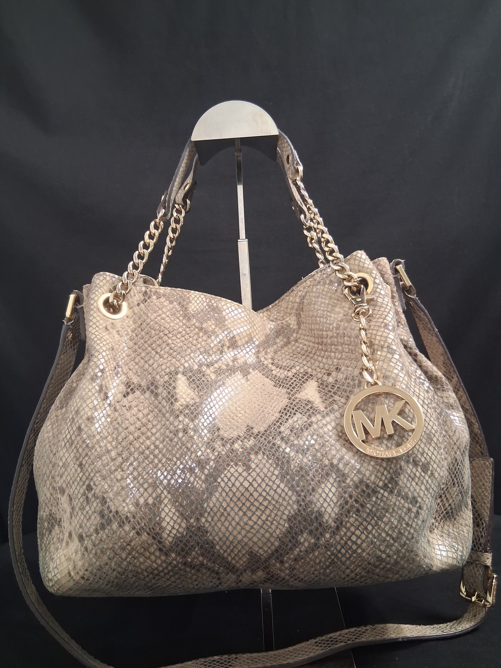 Michael Kors Jet Set Chain Accent Handles Snakeskin Embossed  Shoulder Bag
